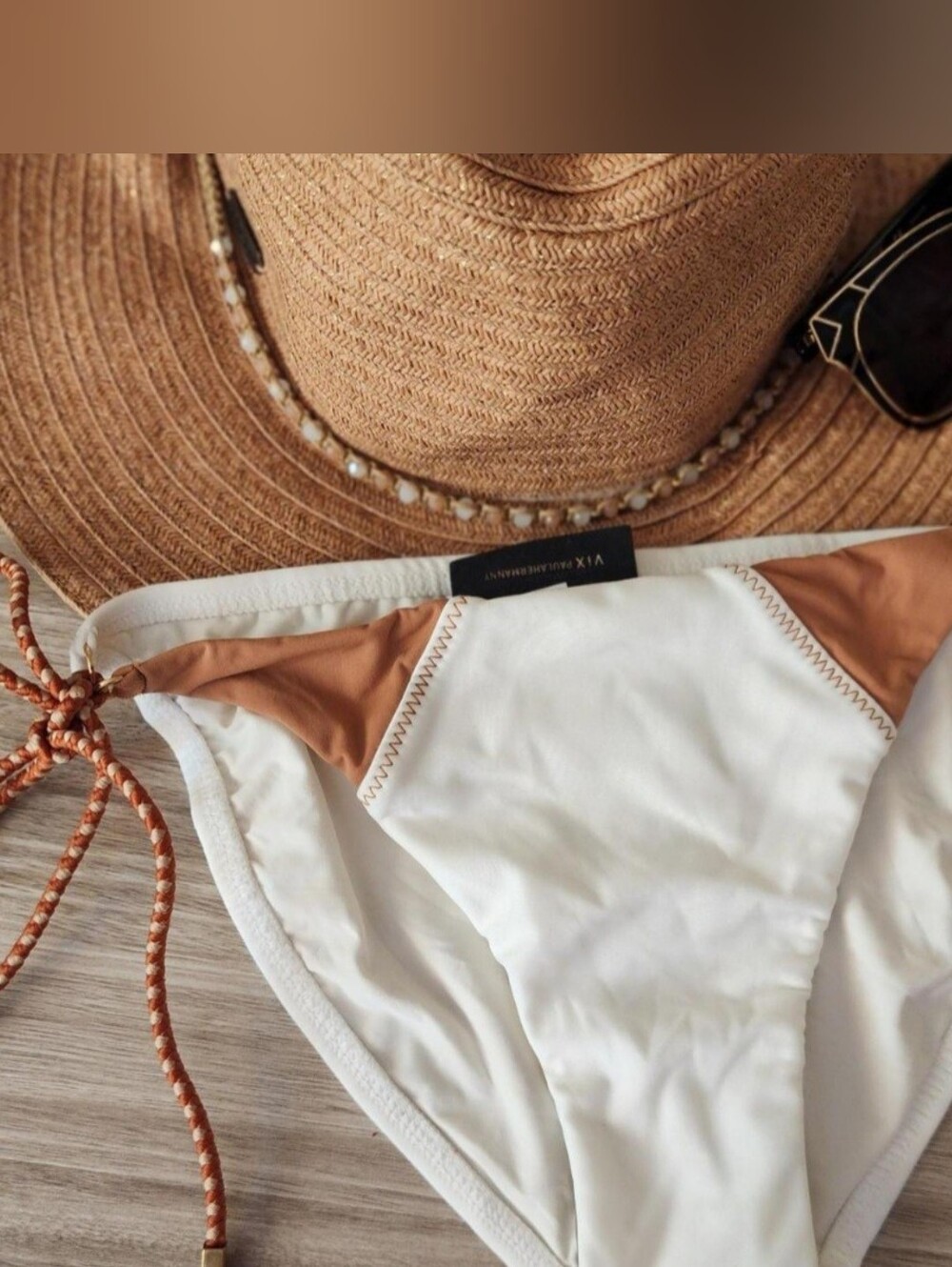NWT ViX Paula Hermanny Betsey White Colorblock Braided Side Tie Bikini Bottom S